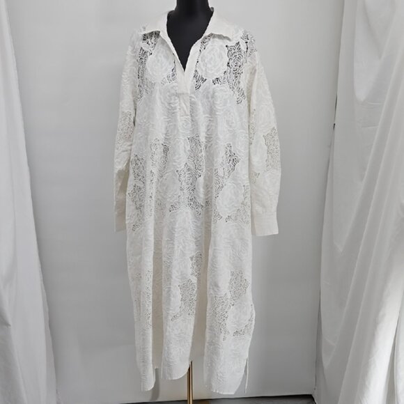 Natori White Floral Lace Long Sleeve Pullover Collared Dress Slip Size XL - Picture 1 of 13